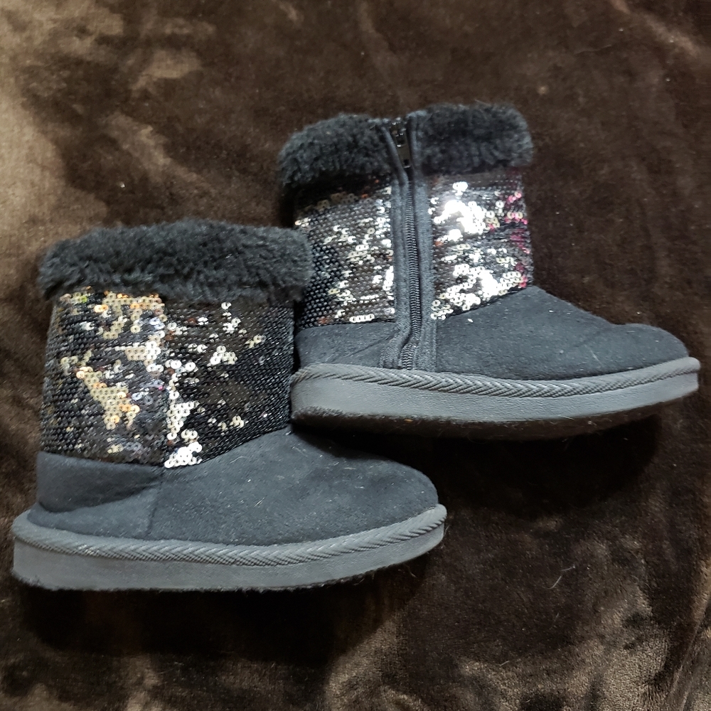 Toddler girl black sequin winter boots